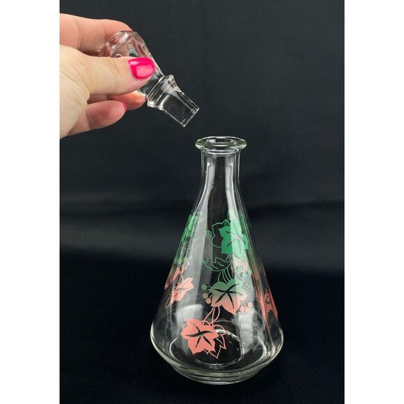 Vintage 60s glass decanter, MCM small bottle, glass stopper, vines pattern, - Picture 3 of 10
